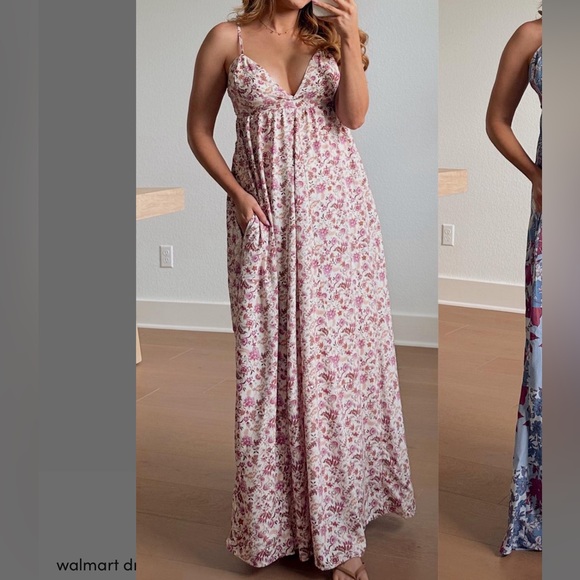 Dresses & Skirts - Open back maxi dress 2 side pockets adjustable straps